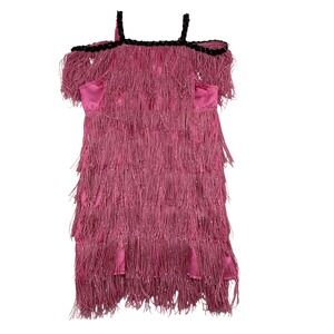 Wishcraft Child Sz 8 Pink Sequin Fringe Cold Shoulder Dress Swifty Barbie Core